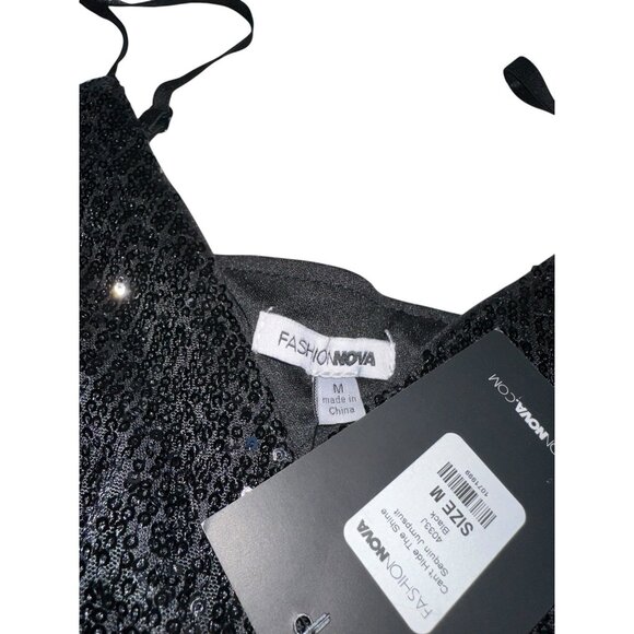 NWT Fashion Nova Can’t Hide The Shine Sequin Jumpsuit Black Women’s M Party - Picture 7 of 10